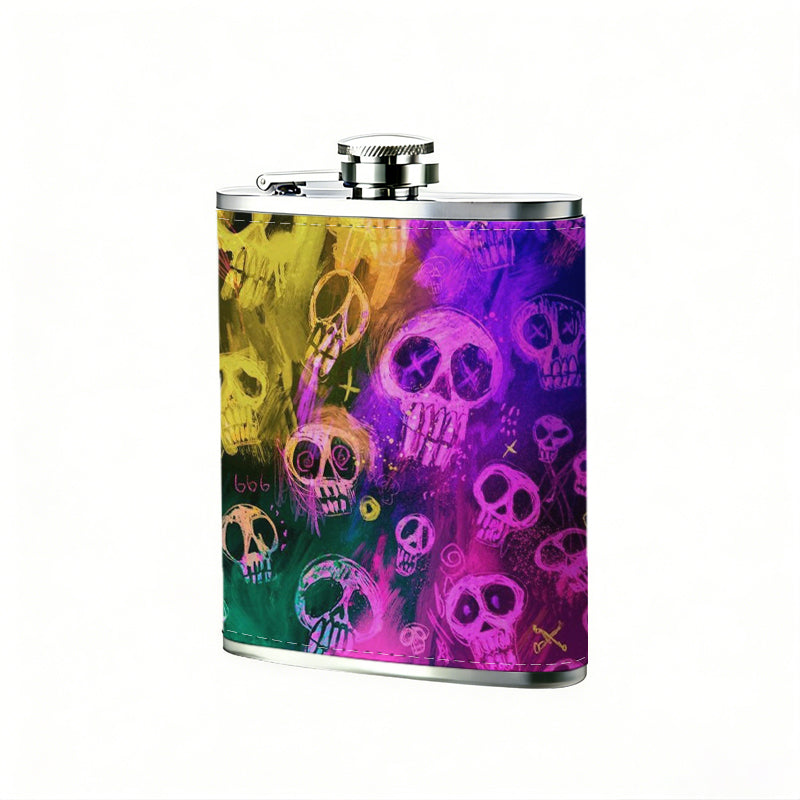 Neon rainbow skull patterns Stainless Steel Mini Flask 8oz Portable Travel Drinkware, Unique Gift for Golf Enthusiasts, Outdoor Activities, Parties & Special Occasions