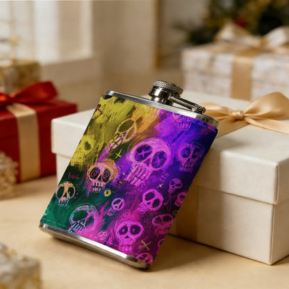 Neon rainbow skull patterns Stainless Steel Mini Flask 8oz Portable Travel Drinkware, Unique Gift for Golf Enthusiasts, Outdoor Activities, Parties & Special Occasions