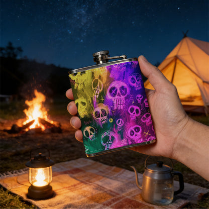 Neon rainbow skull patterns Stainless Steel Mini Flask 8oz Portable Travel Drinkware, Unique Gift for Golf Enthusiasts, Outdoor Activities, Parties & Special Occasions