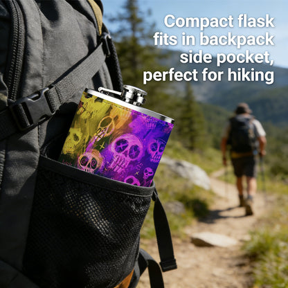 Neon rainbow skull patterns Stainless Steel Mini Flask 8oz Portable Travel Drinkware, Unique Gift for Golf Enthusiasts, Outdoor Activities, Parties & Special Occasions