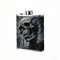 Skull in dark smoky background Stainless Steel Mini Flask 8oz Portable Travel Drinkware, Unique Gift for Golf Enthusiasts, Outdoor Activities, Parties & Special Occasions