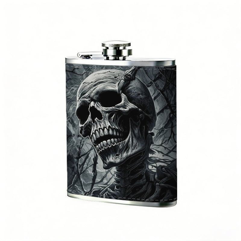 Skull in dark smoky background Stainless Steel Mini Flask 8oz Portable Travel Drinkware, Unique Gift for Golf Enthusiasts, Outdoor Activities, Parties & Special Occasions
