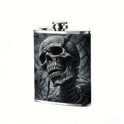 Skull in dark smoky background Stainless Steel Mini Flask 8oz Portable Travel Drinkware, Unique Gift for Golf Enthusiasts, Outdoor Activities, Parties & Special Occasions