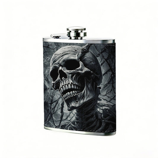 Skull in dark smoky background Stainless Steel Mini Flask 8oz Portable Travel Drinkware, Unique Gift for Golf Enthusiasts, Outdoor Activities, Parties & Special Occasions