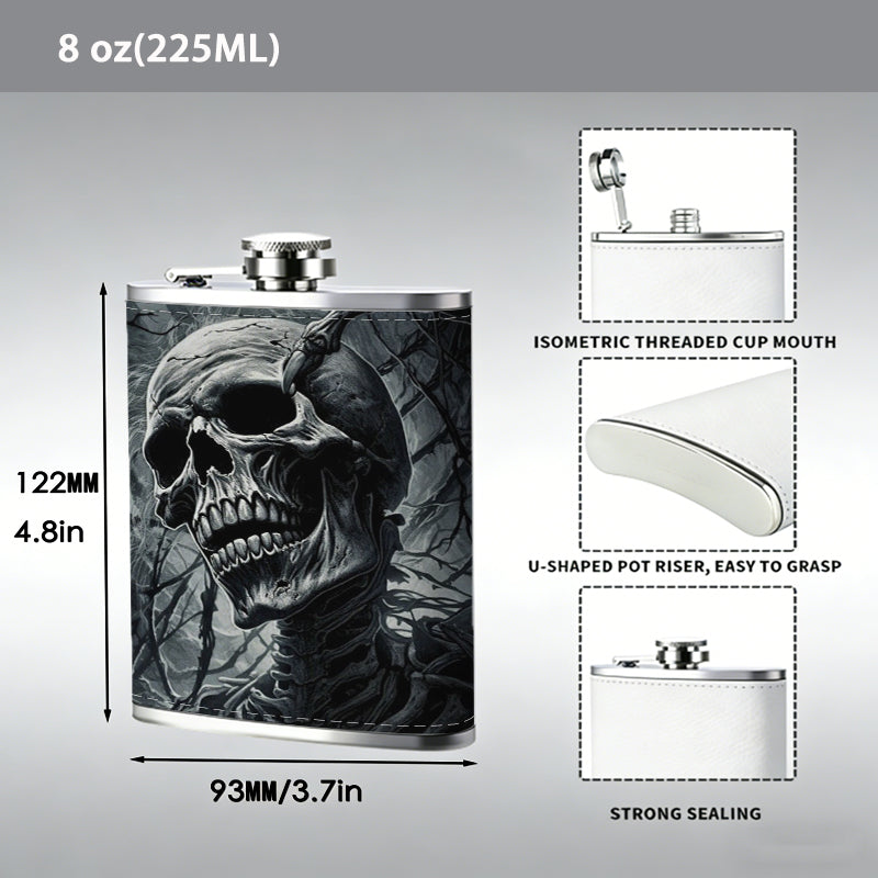 Skull in dark smoky background Stainless Steel Mini Flask 8oz Portable Travel Drinkware, Unique Gift for Golf Enthusiasts, Outdoor Activities, Parties & Special Occasions