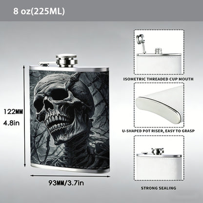 Skull in dark smoky background Stainless Steel Mini Flask 8oz Portable Travel Drinkware, Unique Gift for Golf Enthusiasts, Outdoor Activities, Parties & Special Occasions
