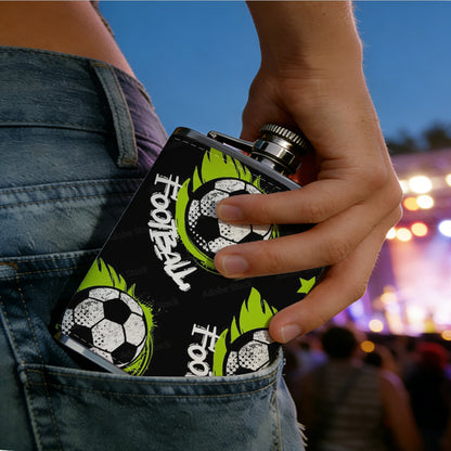 Football pattern with text and stars Stainless Steel Mini Flask 8oz Portable Travel Drinkware, Unique Gift for Golf Enthusiasts, Outdoor Activities, Parties & Special Occasions