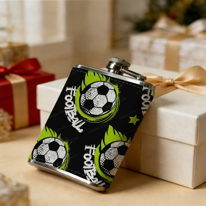 Football pattern with text and stars Stainless Steel Mini Flask 8oz Portable Travel Drinkware, Unique Gift for Golf Enthusiasts, Outdoor Activities, Parties & Special Occasions