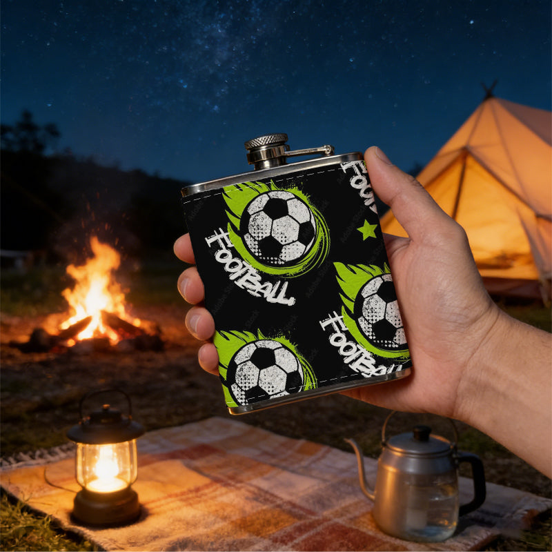 Football pattern with text and stars Stainless Steel Mini Flask 8oz Portable Travel Drinkware, Unique Gift for Golf Enthusiasts, Outdoor Activities, Parties & Special Occasions