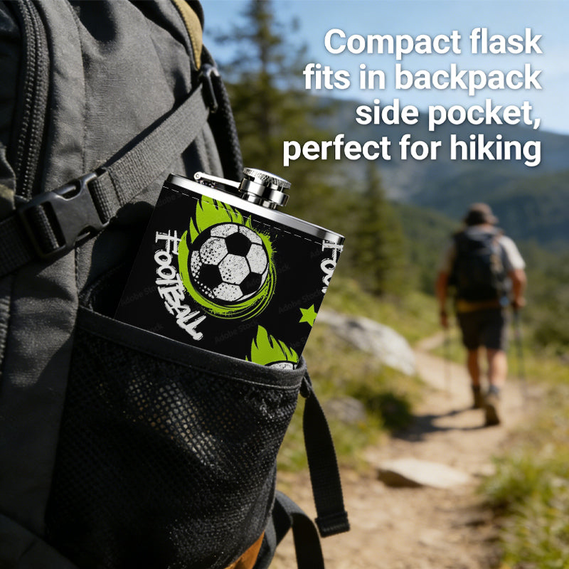 Football pattern with text and stars Stainless Steel Mini Flask 8oz Portable Travel Drinkware, Unique Gift for Golf Enthusiasts, Outdoor Activities, Parties & Special Occasions