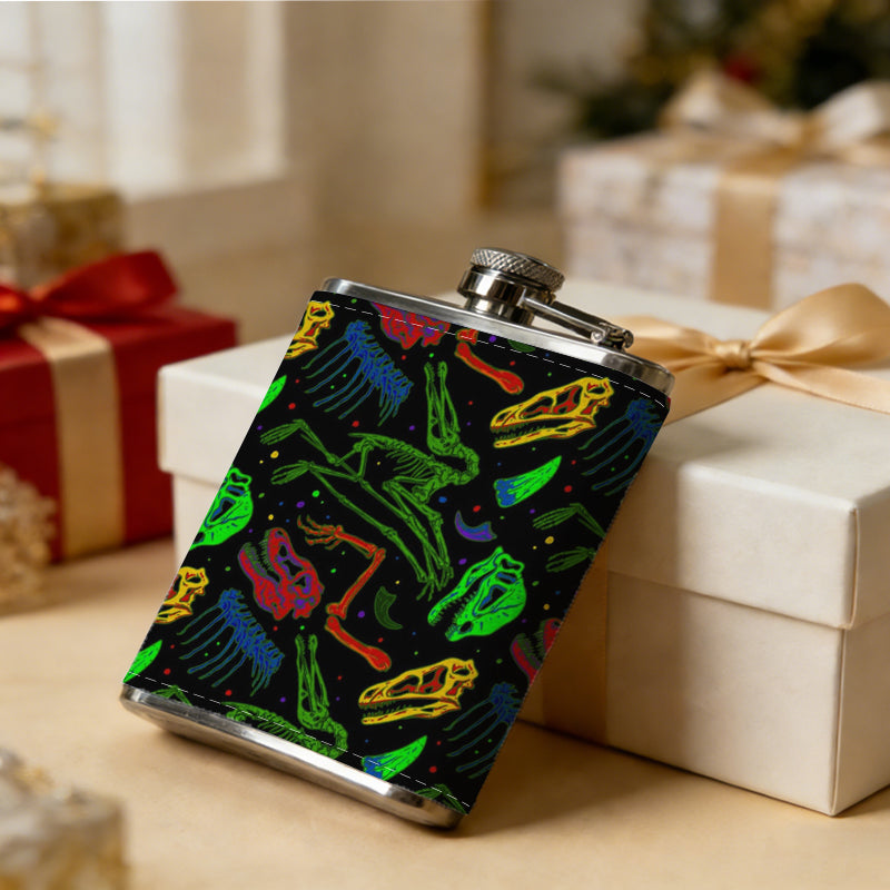 Colorful woven geometric pattern Stainless Steel Mini Flask 8oz Portable Travel Drinkware, Unique Gift for Golf Enthusiasts, Outdoor Activities, Parties & Special Occasions