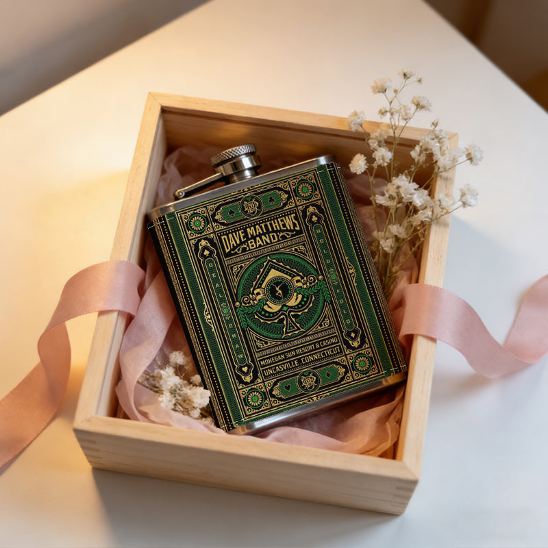 Vintage ornate decorative carpet pattern Stainless Steel Mini Flask 8oz Portable Travel Drinkware, Unique Gift for Golf Enthusiasts, Outdoor Activities, Parties & Special Occasions