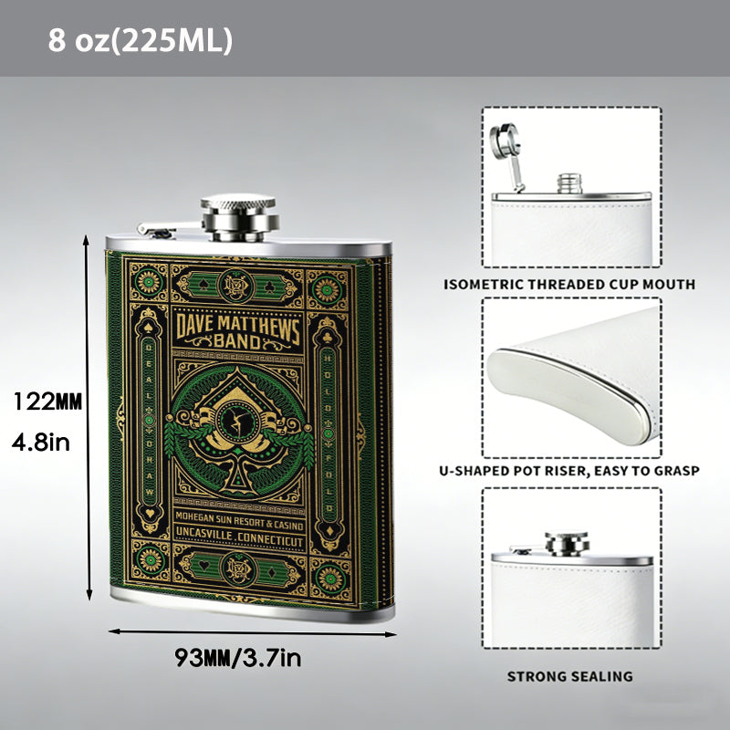 Vintage ornate decorative carpet pattern Stainless Steel Mini Flask 8oz Portable Travel Drinkware, Unique Gift for Golf Enthusiasts, Outdoor Activities, Parties & Special Occasions