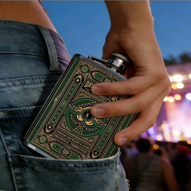 Vintage ornate decorative carpet pattern Stainless Steel Mini Flask 8oz Portable Travel Drinkware, Unique Gift for Golf Enthusiasts, Outdoor Activities, Parties & Special Occasions