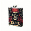 Pirate skull with roses and crossed swords Stainless Steel Mini Flask 8oz Portable Travel Drinkware, Unique Gift for Golf Enthusiasts, Outdoor Activities, Parties & Special Occasions