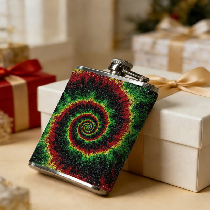 Spiral pattern in red and green Stainless Steel Mini Flask 8oz Portable Travel Drinkware, Unique Gift for Golf Enthusiasts, Outdoor Activities, Parties & Special Occasions