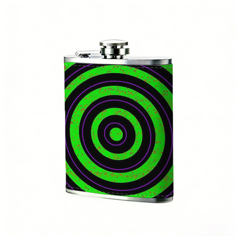 Glowing green concentric rings Stainless Steel Mini Flask 8oz Portable Travel Drinkware, Unique Gift for Golf Enthusiasts, Outdoor Activities, Parties & Special Occasions