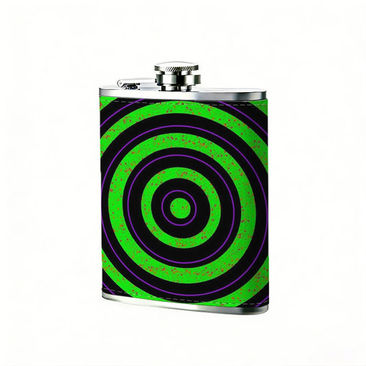Glowing green concentric rings Stainless Steel Mini Flask 8oz Portable Travel Drinkware, Unique Gift for Golf Enthusiasts, Outdoor Activities, Parties & Special Occasions