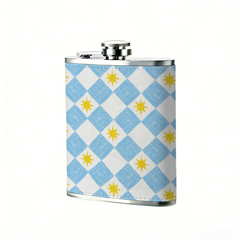 Blue, white and yellow diamond pattern Stainless Steel Mini Flask 8oz Portable Travel Drinkware, Unique Gift for Golf Enthusiasts, Outdoor Activities, Parties & Special Occasions