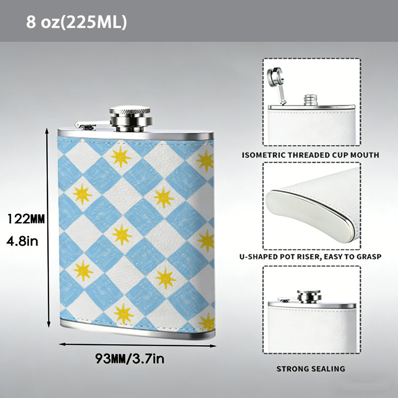 Blue, white and yellow diamond pattern Stainless Steel Mini Flask 8oz Portable Travel Drinkware, Unique Gift for Golf Enthusiasts, Outdoor Activities, Parties & Special Occasions