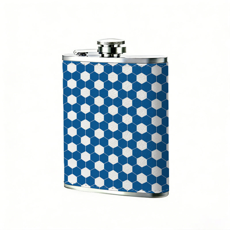Navy blue and white geometric dot grid Stainless Steel Mini Flask 8oz Portable Travel Drinkware, Unique Gift for Golf Enthusiasts, Outdoor Activities, Parties & Special Occasions