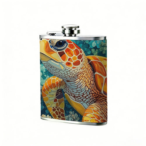 A sea turtle underwater Stainless Steel Mini Flask 8oz Portable Travel Drinkware, Unique Gift for Golf Enthusiasts, Outdoor Activities, Parties & Special Occasions