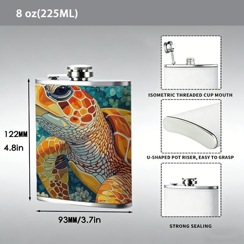 A sea turtle underwater Stainless Steel Mini Flask 8oz Portable Travel Drinkware, Unique Gift for Golf Enthusiasts, Outdoor Activities, Parties & Special Occasions