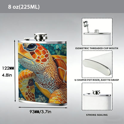 A sea turtle underwater Stainless Steel Mini Flask 8oz Portable Travel Drinkware, Unique Gift for Golf Enthusiasts, Outdoor Activities, Parties & Special Occasions