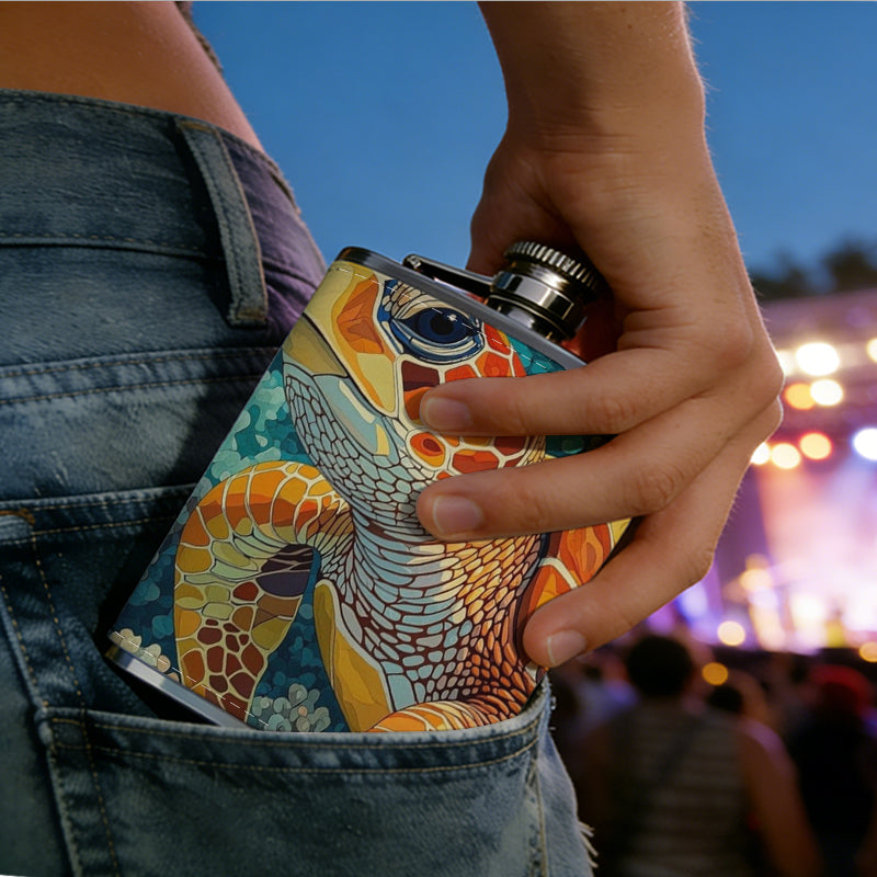 A sea turtle underwater Stainless Steel Mini Flask 8oz Portable Travel Drinkware, Unique Gift for Golf Enthusiasts, Outdoor Activities, Parties & Special Occasions