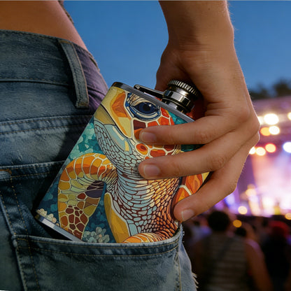A sea turtle underwater Stainless Steel Mini Flask 8oz Portable Travel Drinkware, Unique Gift for Golf Enthusiasts, Outdoor Activities, Parties & Special Occasions