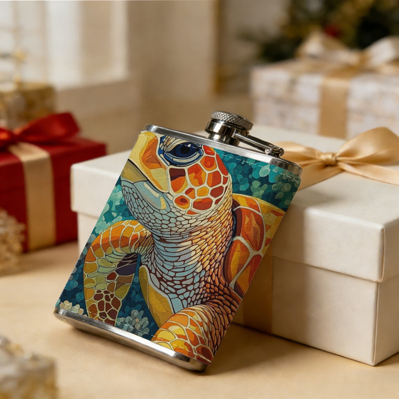 A sea turtle underwater Stainless Steel Mini Flask 8oz Portable Travel Drinkware, Unique Gift for Golf Enthusiasts, Outdoor Activities, Parties & Special Occasions