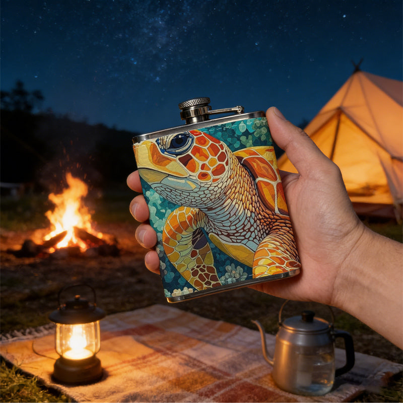 A sea turtle underwater Stainless Steel Mini Flask 8oz Portable Travel Drinkware, Unique Gift for Golf Enthusiasts, Outdoor Activities, Parties & Special Occasions
