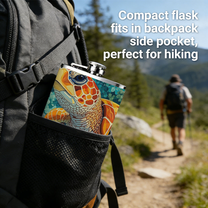 A sea turtle underwater Stainless Steel Mini Flask 8oz Portable Travel Drinkware, Unique Gift for Golf Enthusiasts, Outdoor Activities, Parties & Special Occasions
