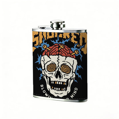 Skull with SHOCKED text Stainless Steel Mini Flask 8oz Portable Travel Drinkware, Unique Gift for Golf Enthusiasts, Outdoor Activities, Parties & Special Occasions
