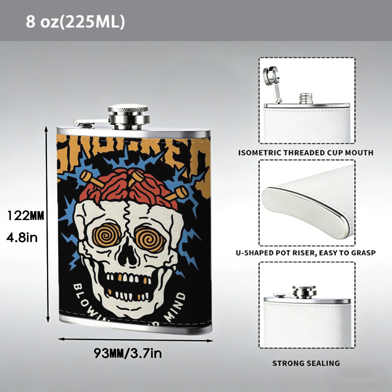 Skull with SHOCKED text Stainless Steel Mini Flask 8oz Portable Travel Drinkware, Unique Gift for Golf Enthusiasts, Outdoor Activities, Parties & Special Occasions