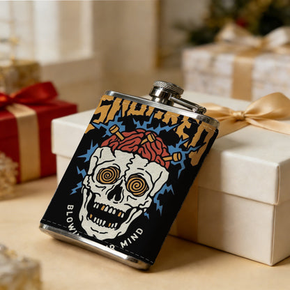 Skull with SHOCKED text Stainless Steel Mini Flask 8oz Portable Travel Drinkware, Unique Gift for Golf Enthusiasts, Outdoor Activities, Parties & Special Occasions
