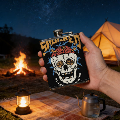 Skull with SHOCKED text Stainless Steel Mini Flask 8oz Portable Travel Drinkware, Unique Gift for Golf Enthusiasts, Outdoor Activities, Parties & Special Occasions