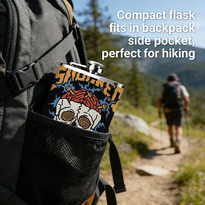 Skull with SHOCKED text Stainless Steel Mini Flask 8oz Portable Travel Drinkware, Unique Gift for Golf Enthusiasts, Outdoor Activities, Parties & Special Occasions