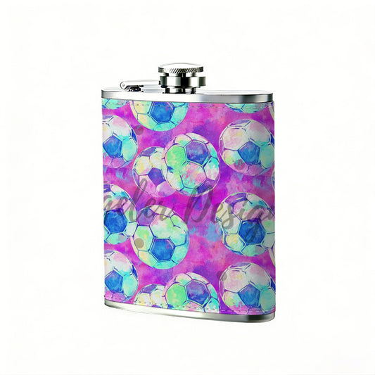 Purple background with colorful circular patterns Stainless Steel Mini Flask 8oz Portable Travel Drinkware, Unique Gift for Golf Enthusiasts, Outdoor Activities, Parties & Special Occasions