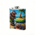 Two cartoon hippos on a tropical beach Stainless Steel Mini Flask 8oz Portable Travel Drinkware, Unique Gift for Golf Enthusiasts, Outdoor Activities, Parties & Special Occasions
