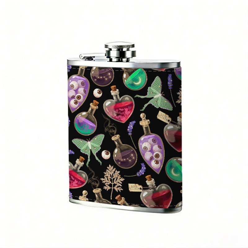 Colorful heart and butterfly ornaments Stainless Steel Mini Flask 8oz Portable Travel Drinkware, Unique Gift for Golf Enthusiasts, Outdoor Activities, Parties & Special Occasions