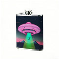 Neon UFO with green beam in space Stainless Steel Mini Flask 8oz Portable Travel Drinkware, Unique Gift for Golf Enthusiasts, Outdoor Activities, Parties & Special Occasions