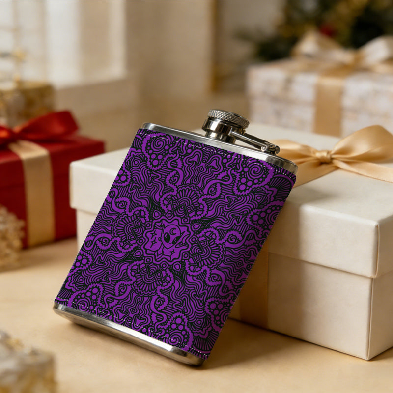 Purple grainy static background PU Flask, Men's Personalized Water Bottle, Leather Hip Bottle, Groom Gifts, Groom Suggestions, Wedding Party Favors, Best Christmas Gifts, Christmas Gifts, Christmas, Can Be Used in 4 Seasons