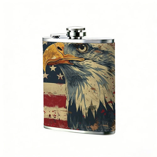 Bald eagle and US flag PU Flask, Men's Personalized Water Bottle, Leather Hip Bottle, Groom Gifts, Groom Suggestions, Wedding Party Favors, Best Christmas Gifts, Christmas Gifts, Christmas, Can Be Used in 4 Seasons
