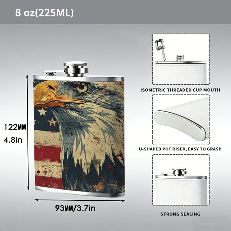 Bald eagle and US flag PU Flask, Men's Personalized Water Bottle, Leather Hip Bottle, Groom Gifts, Groom Suggestions, Wedding Party Favors, Best Christmas Gifts, Christmas Gifts, Christmas, Can Be Used in 4 Seasons