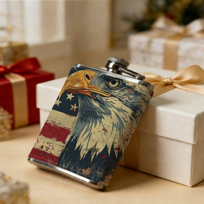 Bald eagle and US flag PU Flask, Men's Personalized Water Bottle, Leather Hip Bottle, Groom Gifts, Groom Suggestions, Wedding Party Favors, Best Christmas Gifts, Christmas Gifts, Christmas, Can Be Used in 4 Seasons