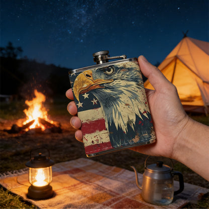 Bald eagle and US flag PU Flask, Men's Personalized Water Bottle, Leather Hip Bottle, Groom Gifts, Groom Suggestions, Wedding Party Favors, Best Christmas Gifts, Christmas Gifts, Christmas, Can Be Used in 4 Seasons