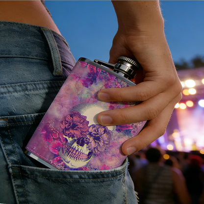Abstract smiling face on purple background PU Flask, Men's Personalized Water Bottle, Leather Hip Bottle, Groom Gifts, Groom Suggestions, Wedding Party Favors, Best Christmas Gifts, Christmas Gifts, Christmas, Can Be Used in 4 Seasons