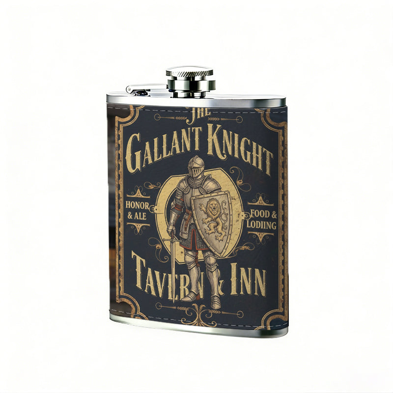 Gallant Knight Tavern Inn sign PU Flask, Men's Personalized Water Bottle, Leather Hip Bottle, Groom Gifts, Groom Suggestions, Wedding Party Favors, Best Christmas Gifts, Christmas Gifts, Christmas, Can Be Used in 4 Seasons