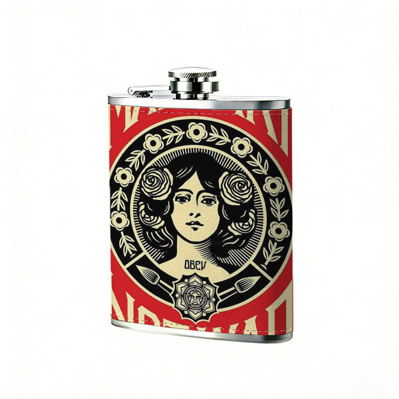 Vintage anti-war poster with female portrait PU Flask, Men's Personalized Water Bottle, Leather Hip Bottle, Groom Gifts, Groom Suggestions, Wedding Party Favors, Best Christmas Gifts, Christmas Gifts, Christmas, Can Be Used in 4 Seasons